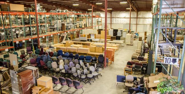 Photograph of the interior of the state surplus storage warehouse