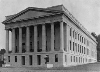A black and white photo of the Insurance Building