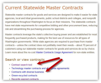 Screenshot of Current Statewide Master Contracts page