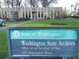 Looking at the east side of the State Archives Building