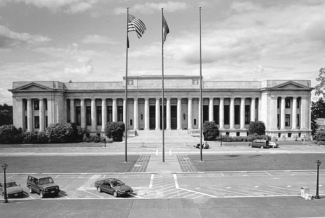black and white photo of south side of the Temple of Justice