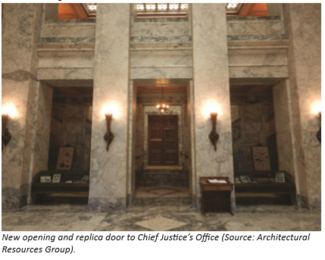 Foyer of the Temple of Justice Building and door to the Chief Justice's Office