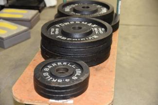 A stack of free weights 