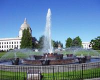 Tivoli Fountain looking west toward the Capitol Building and Temple of Justice