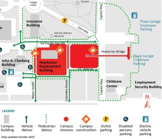 A map of the partial closure of Water Street from Oct. 23-Nov. 7, 2023.