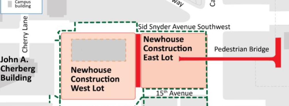 Columbia Street closure map showing the area between15th Avenue and Sid Snyder Avenue Southwest that will be closed Aug.1 - Dec. 1, 2023.