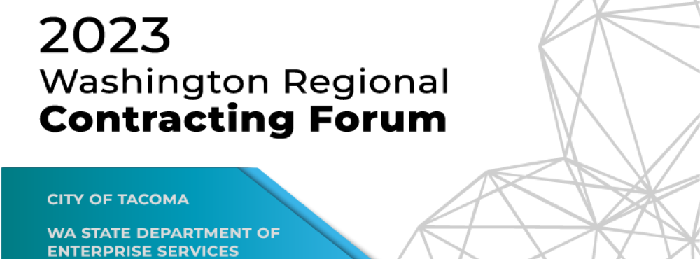 A logo for the 2023 Washington Regional Contracting Forum in Tacoma, Washington