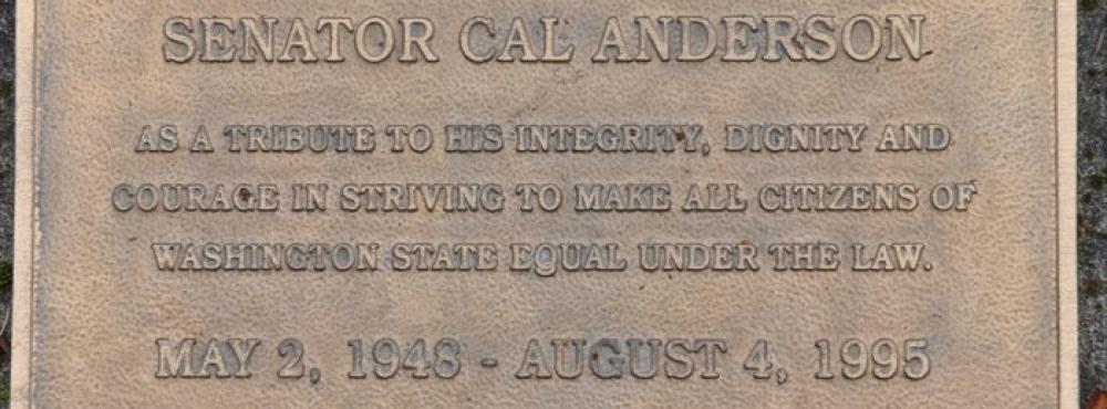 An image of the memorial plaque dedicated to Senator Cal Anderson. Joe Mable https://commons.wikimedia.org/wiki/User:Jmabel  CC Attribution Share Alike 4.0 International