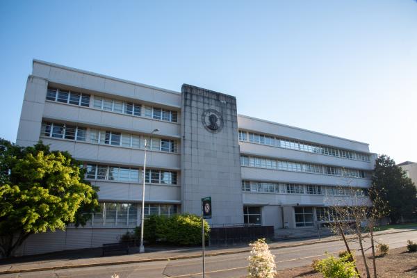 The weathered front General Administration Building shows its years of use.